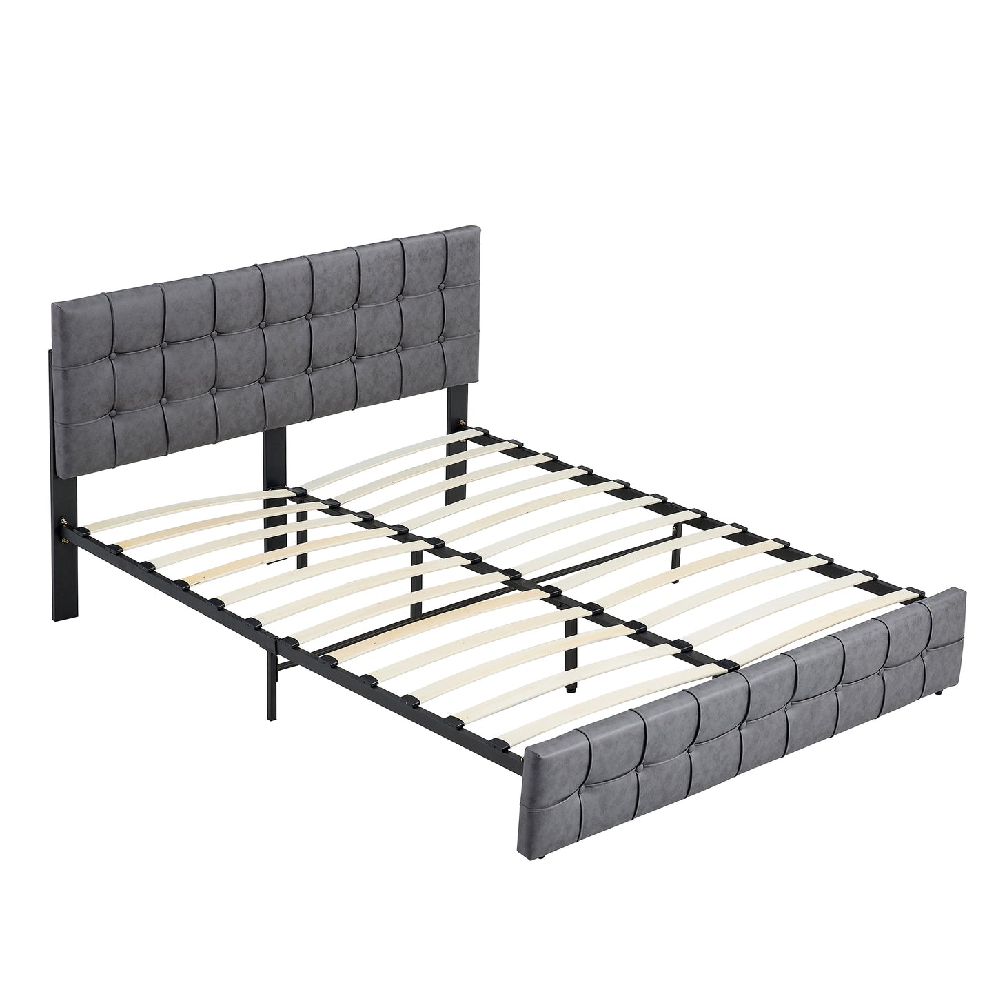 Full Size Bed Frame, Modern Upholstered Platform Bed with Adjustable Headboard, Heavy Duty Button Tech cloth Bed Frame with Wood Slat Support, Easy Assembly, No Box Spring Needed (Dark Grey, Full)