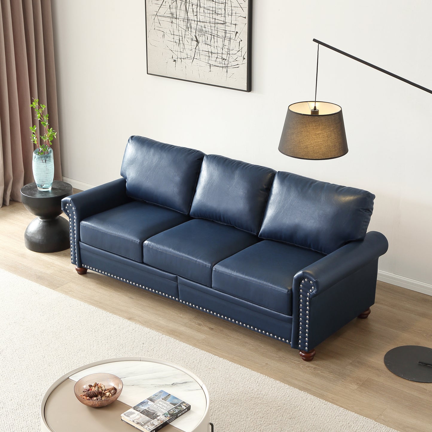 Living Room Sofa with Storage Sofa 2+3 Sectional Navy Blue Faux Leather