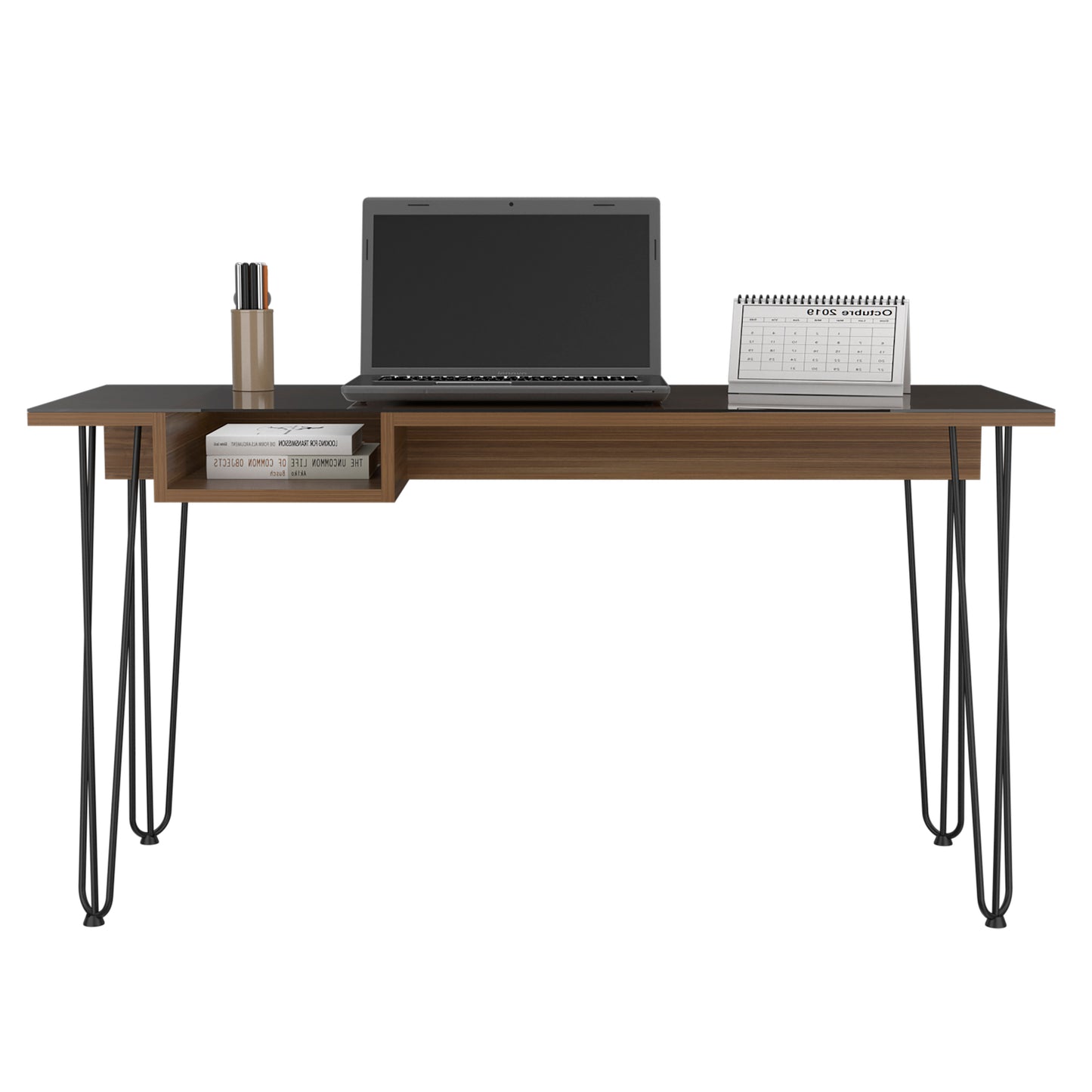 Mahogany Finish Office Desk with Industrial Style and Ample Storage