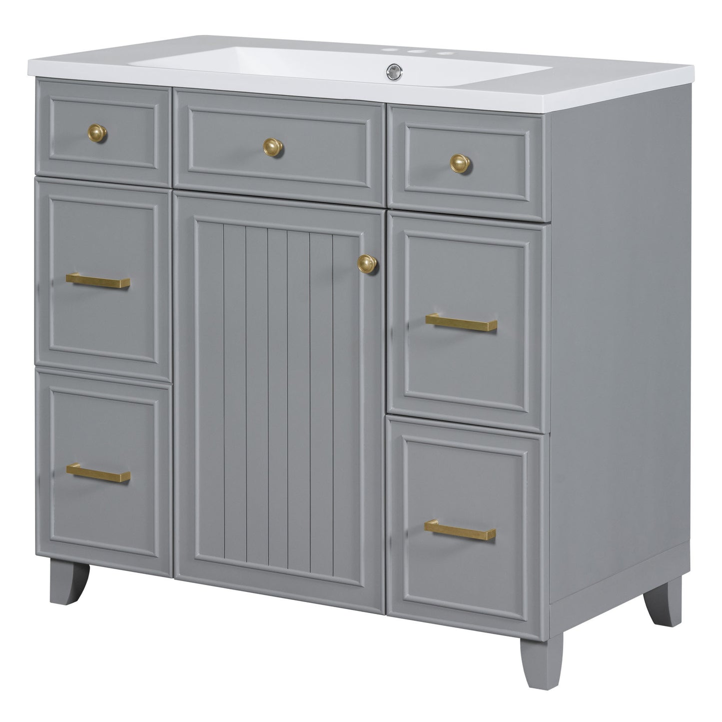 36" Bathroom Vanity Cabinet with Sink Top Combo Set, Grey, Single Sink, Shaker Cabinet with Soft Closing Door and Drawer