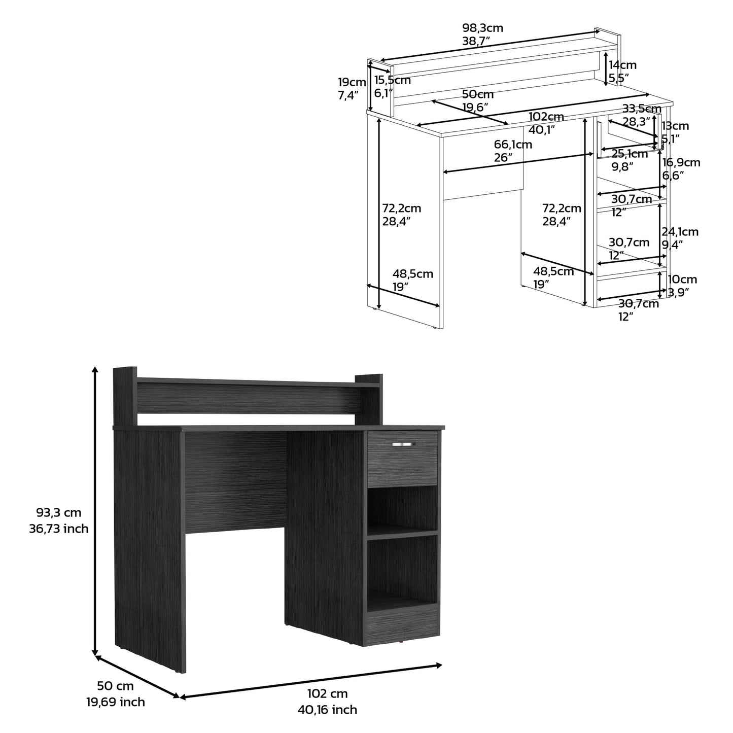 Delmar Smokey Oak Computer Desk with Open Storage Shelves and Drawer Excelsior