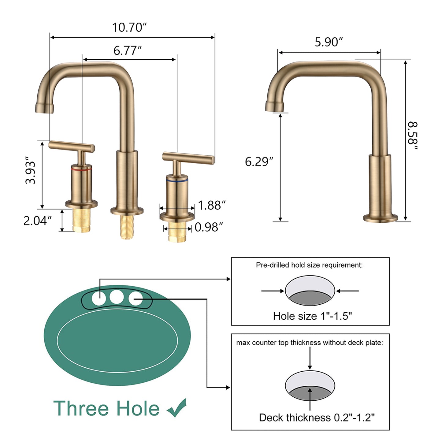 8-Inch Brushed Gold Widespread Double Handle Bathroom Faucet with Pop-Up Drain