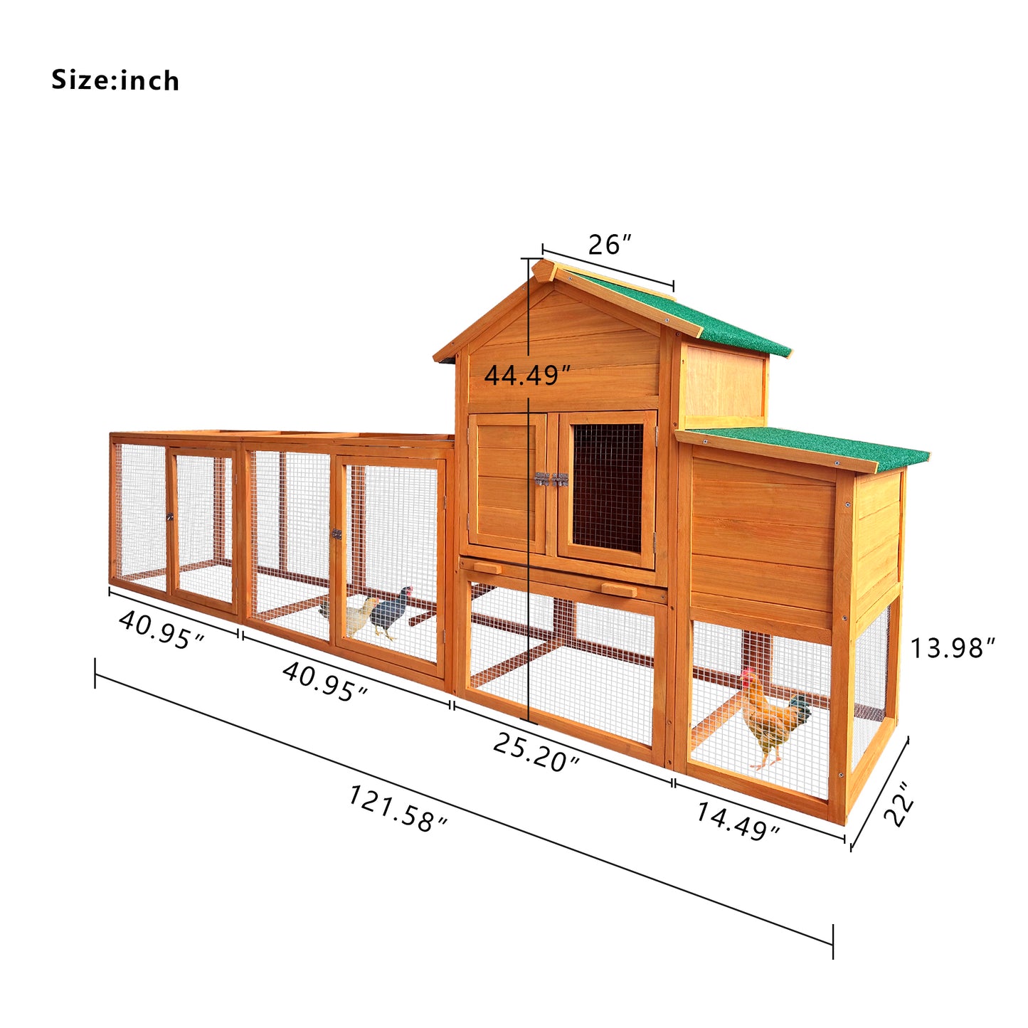 121” Large outdoor Wooden Chicken Coop, Hen House with Nest Box ,Wire Fence Poultry Cage