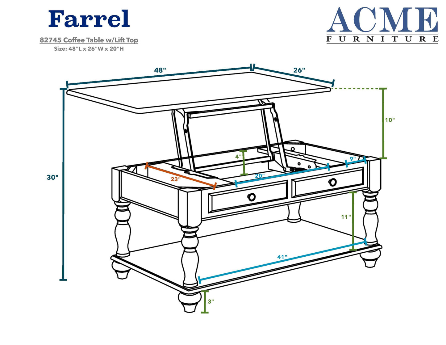 Walnut Farrel Coffee Table with Lift Top and Storage Compartments