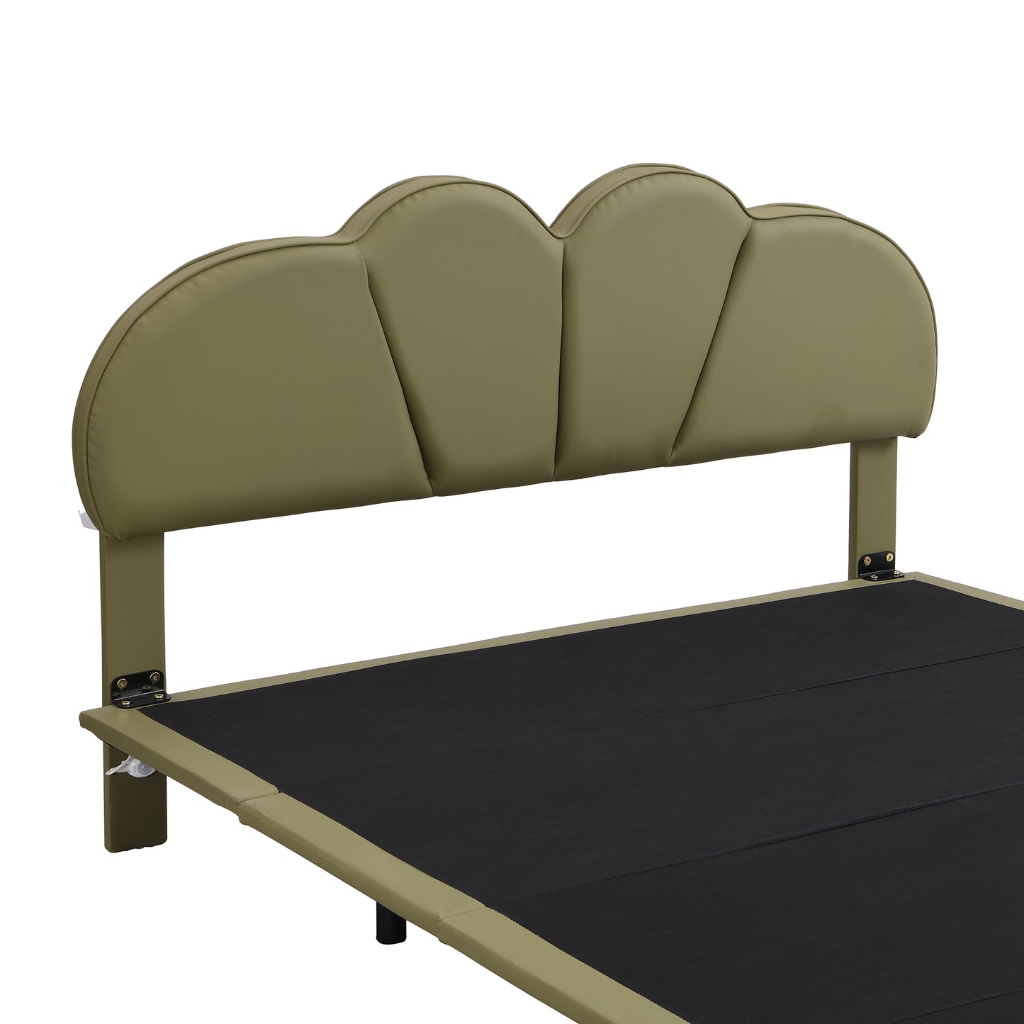 Queen Size Upholstery LED Floating Bed with PU Leather Headboard and Support Legs,Green