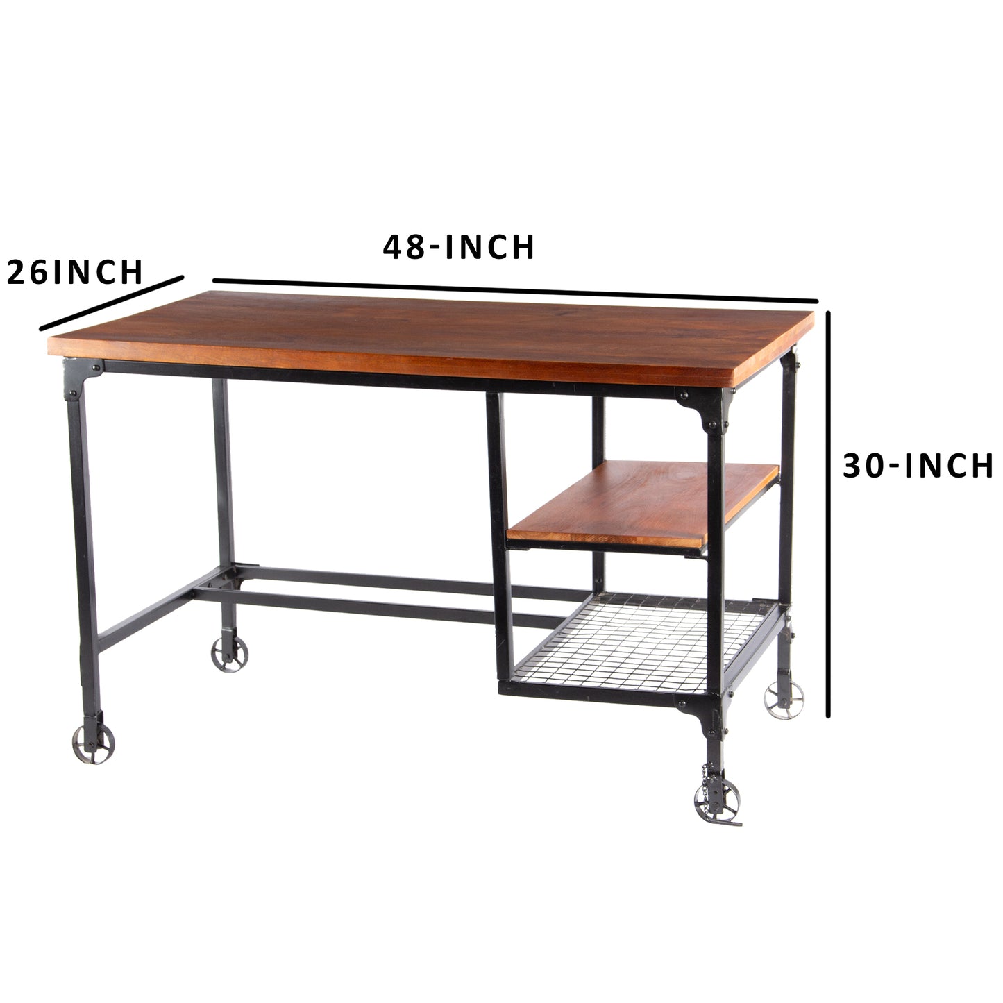 Brown and Black Industrial Style Wood and Metal Desk with Two Bottom Shelves - Modern Workspace Upgrade