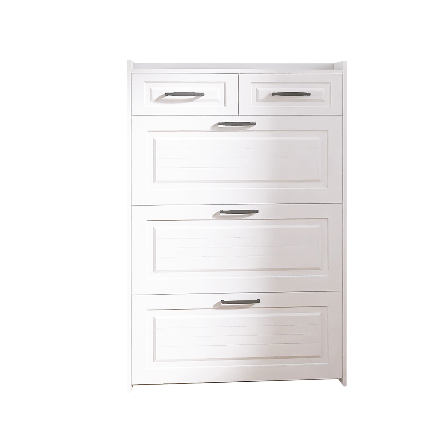 White color shoe cabinet  with 3 doors 2 drawers,PVC door with shape ,large space for storage