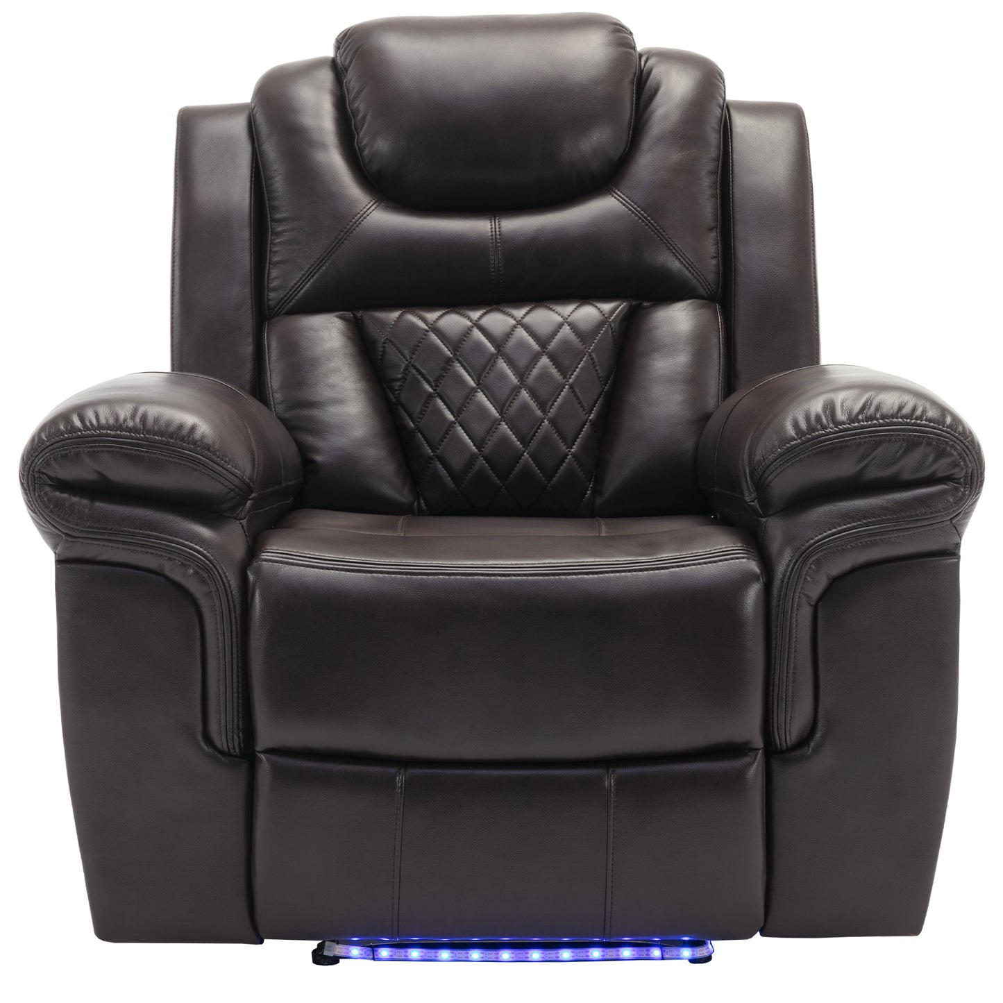 Brown Home Theater Recliner Chair with LED Lights and Manual Recline