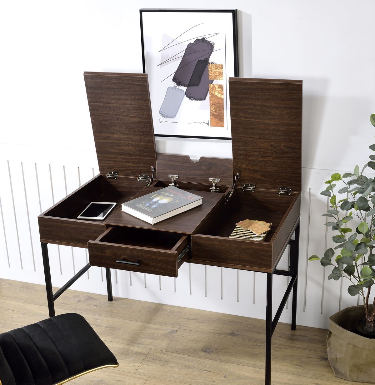 Writing Desk with USB Port in Oak and Black Finish