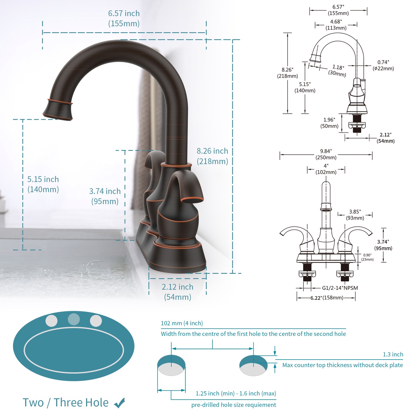 Oil Rubbed Bronze Crescent Moon Style Faucet with 360 Degree Rotating Spout