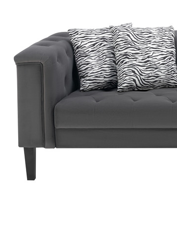 Mary Dark Gray Velvet Tufted Sofa With Accent 4 Pillows