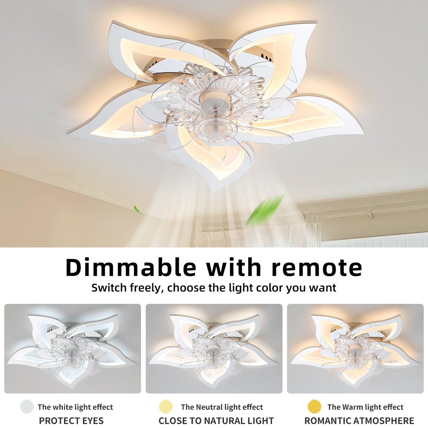 27-Inch Ceiling Fan with Dimmable LED Lights and Remote Control