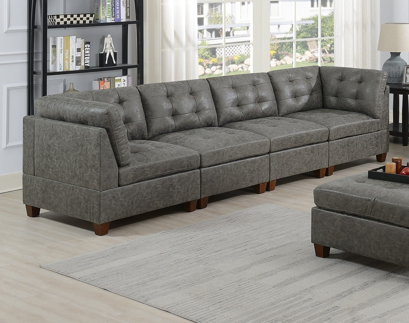 Luxurious Antique Grey Modular Leatherette Sofa Set 8pc with Tufted Back-Sleek Design