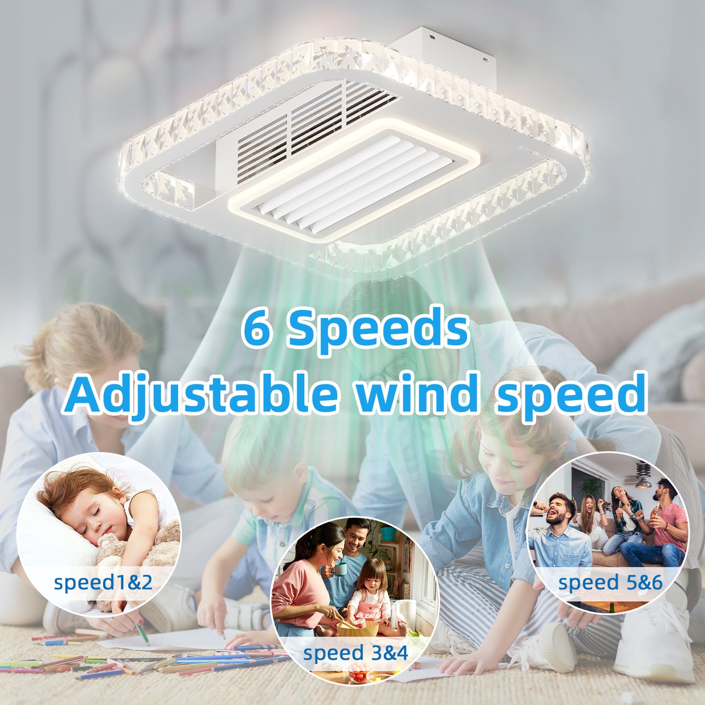 21-inch Innovative Bladeless Ceiling Fan with Remote Control, Washable Filters, Reverse Motor