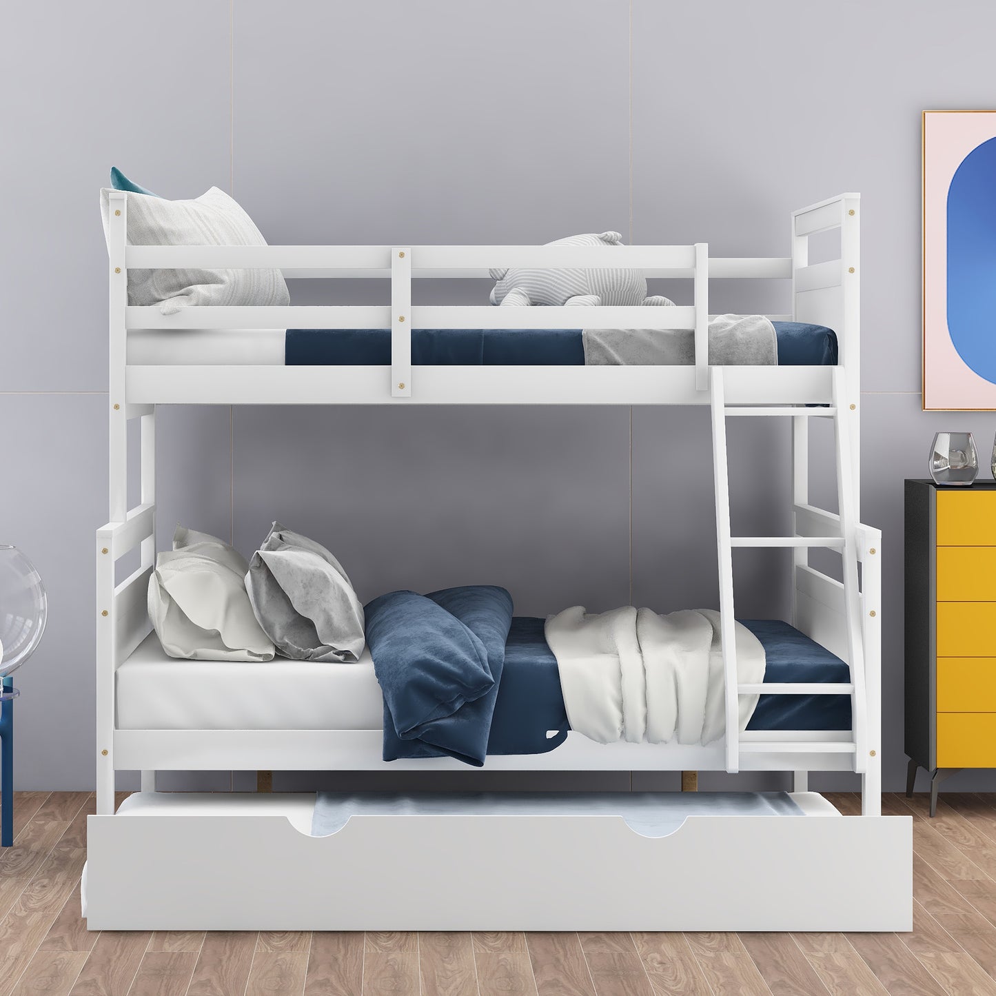 Twin over Full Bunk Bed with White Finish and Trundle