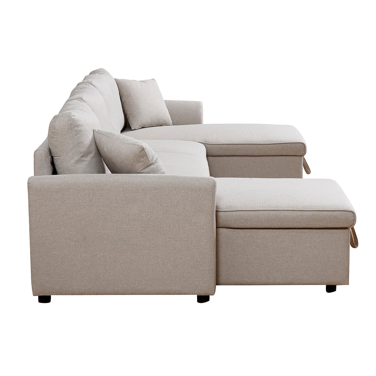 Artemax U-Shape Pull-out Sleeper Sectional Sofa with Double Storage Spaces ,BEIGE