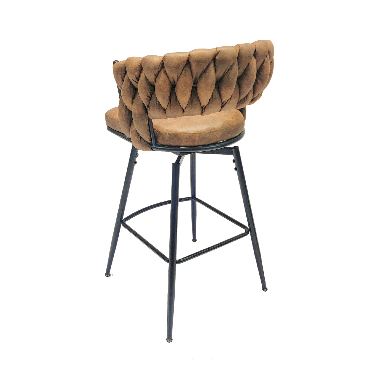 Technical Leather Woven Bar Stool Set of 2,Black legs Barstools No Adjustable Kitchen Island Chairs,360 Swivel Bar Stools Upholstered Bar Chair Counter Stool Arm Chairs with Back Footrest, (Brown)