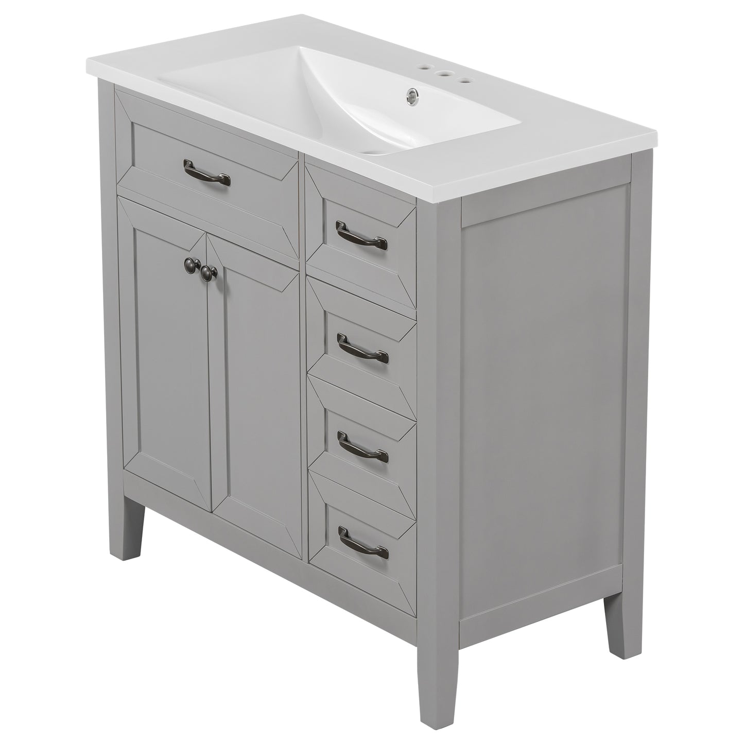 36" Bathroom Vanity with Sink Combo, Bathroom Cabinet with Drawers, Solid Frame and MDF Board, Grey