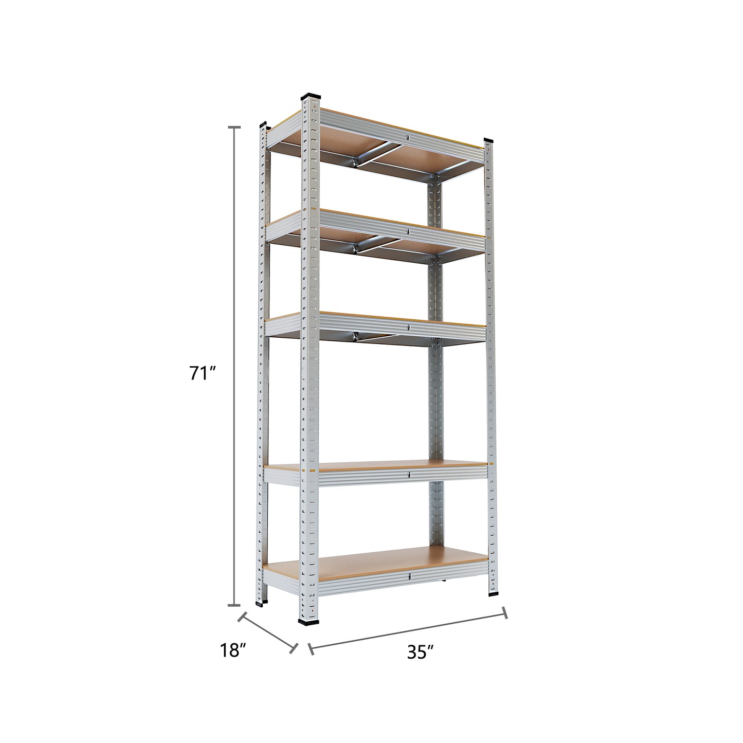 5-Tier Utility Shelves, Metal Storage Shelves Garage Shelving Unit Adjustable Garage Storage Shelves Storage Racks Heavy Duty Shed Shelving- Silver,35*18*71 Inch