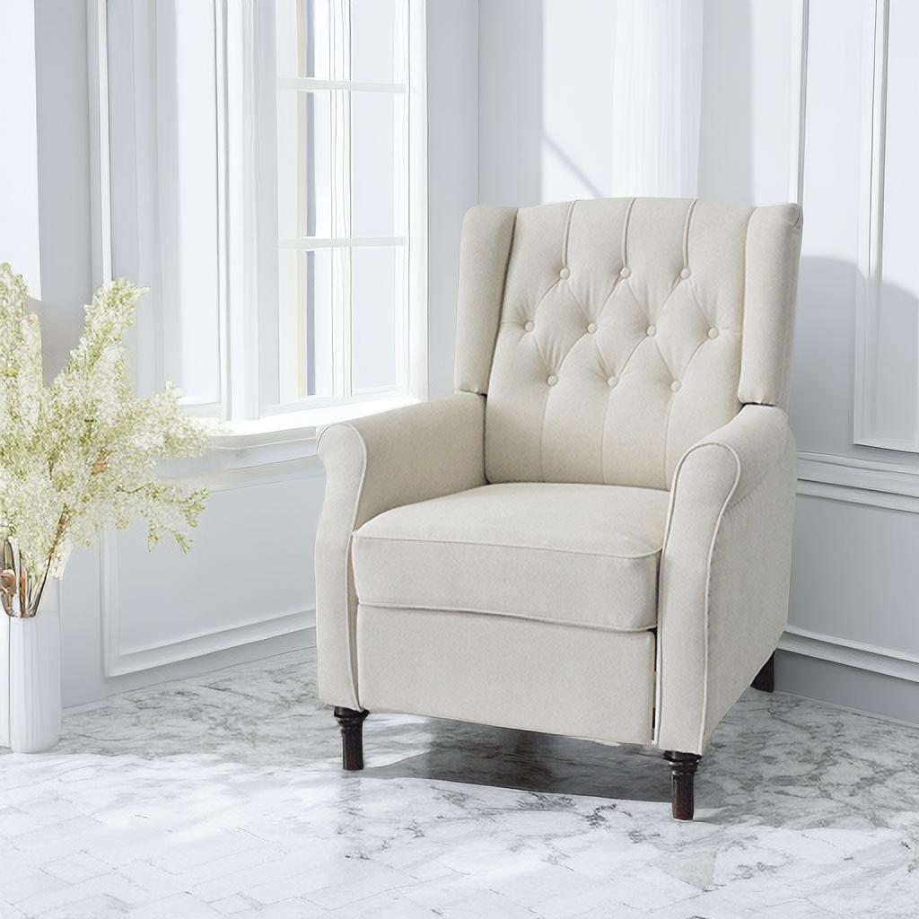 Beige Fabric Recliner Armchair with Adjustable Back and Padded Cushion