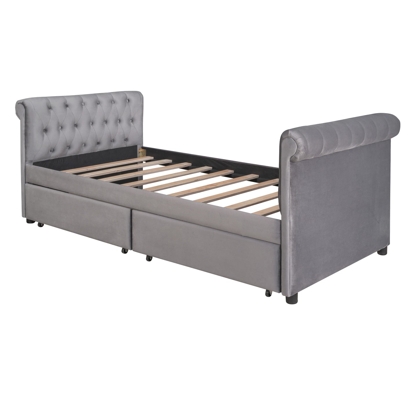 Twin Size Upholstered daybed with Drawers, Wood Slat Support, Gray