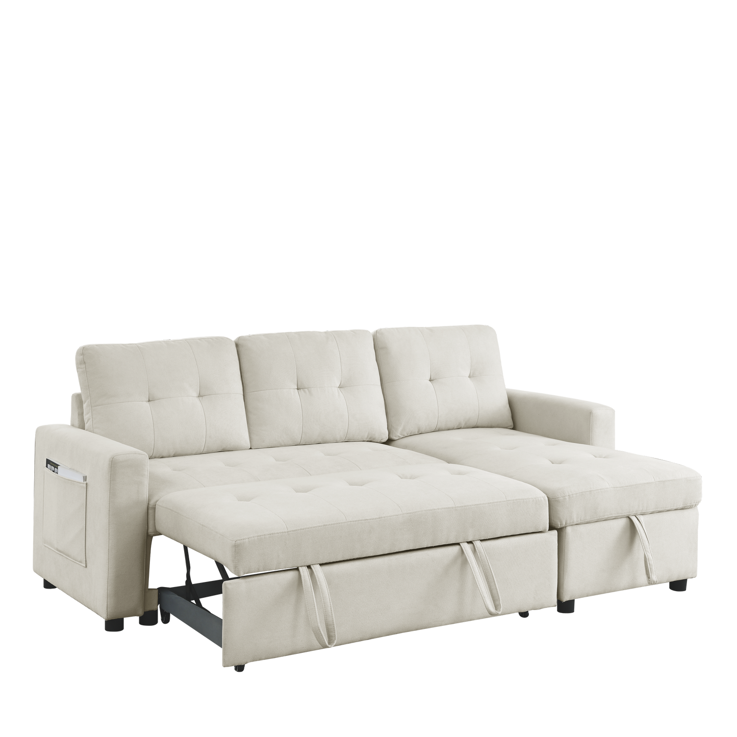 Modern MH 78.5 Sleeper Sofa Bed Reversible Sectional Couch with Storage Chaise and Side Pocket for Small Space Living Room Furniture Set