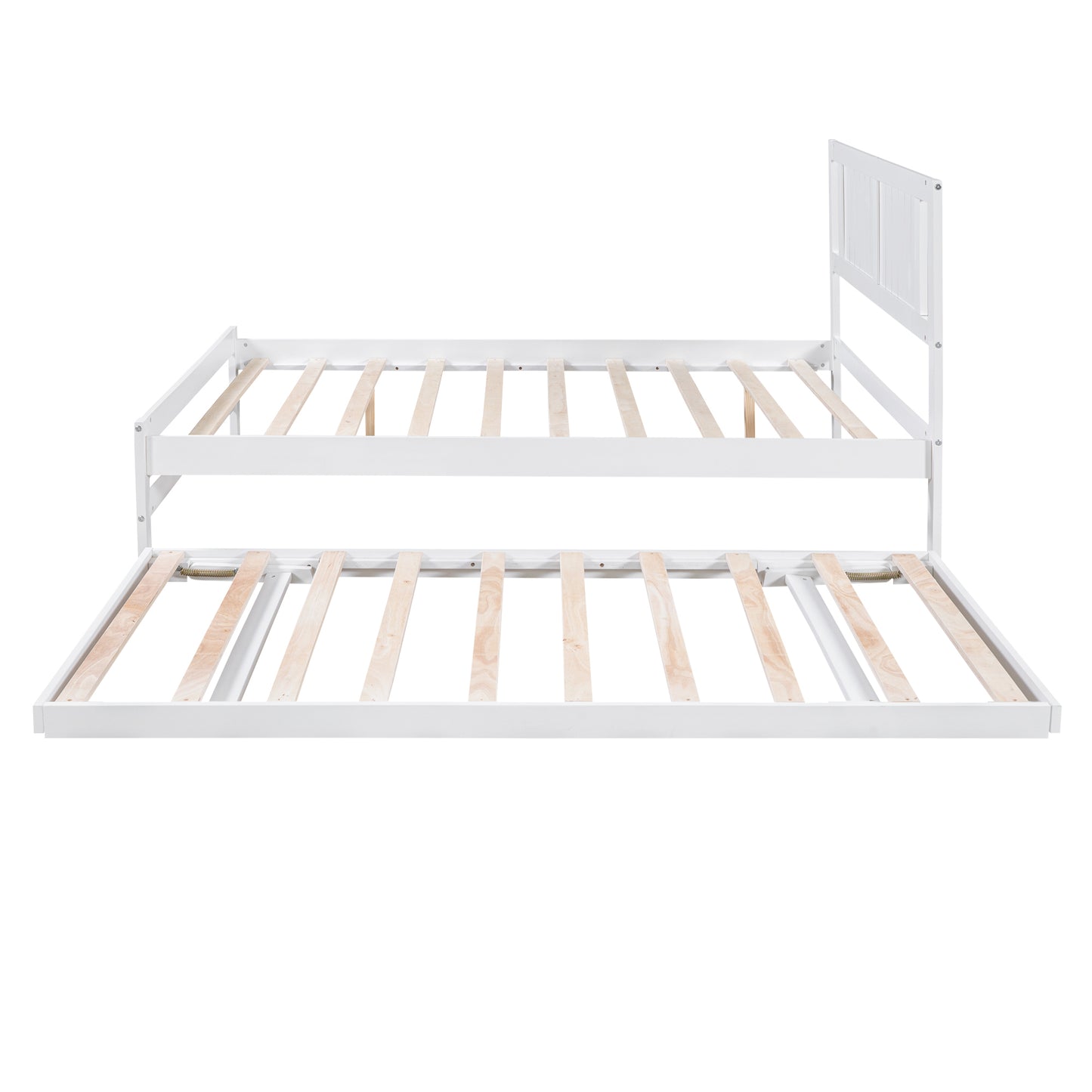 Full Size Platform Bed with Adjustable Trundle,White