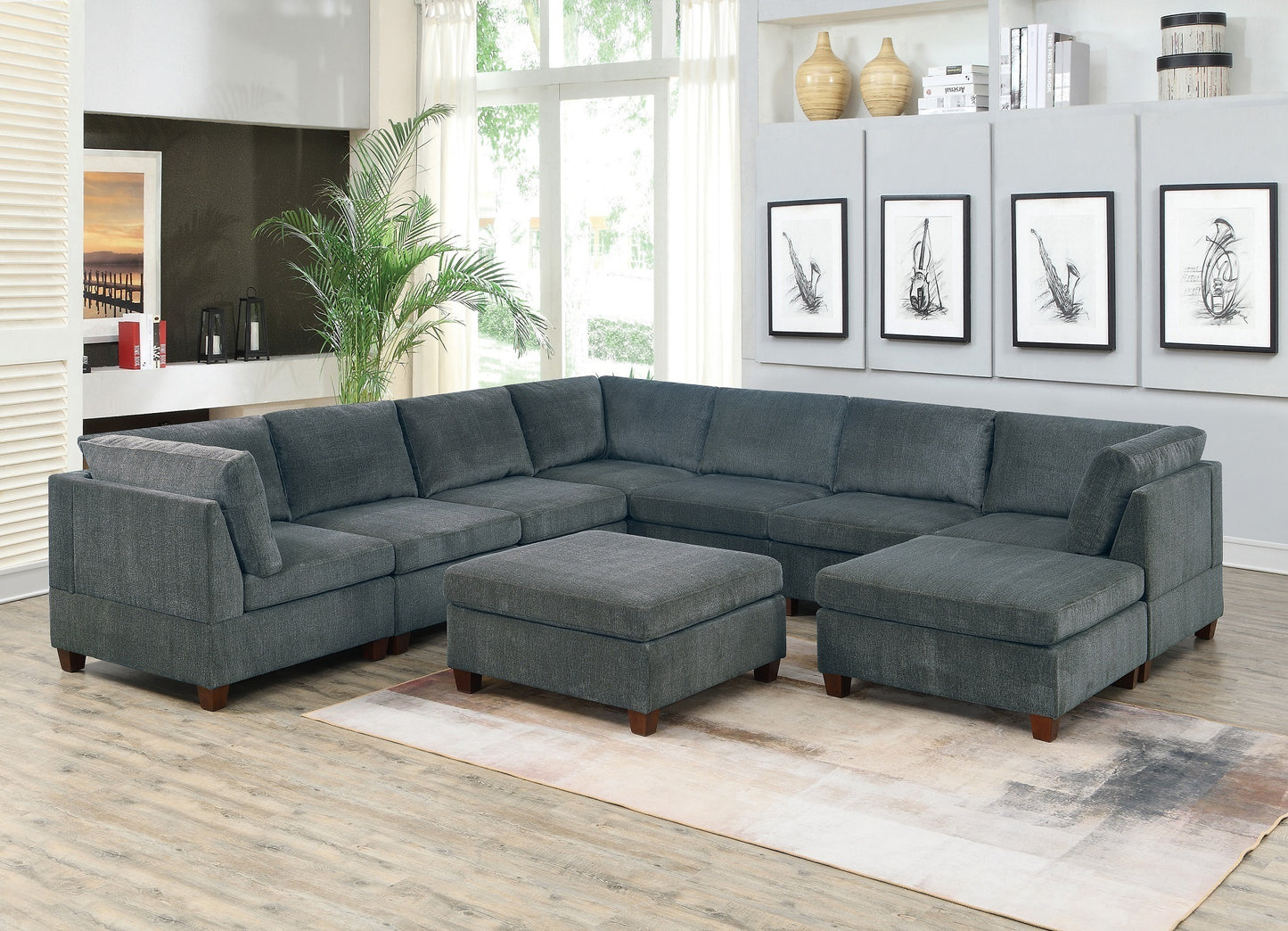 9-Piece Modular Chenille Sectional Sofa Set in Elegant Grey Color