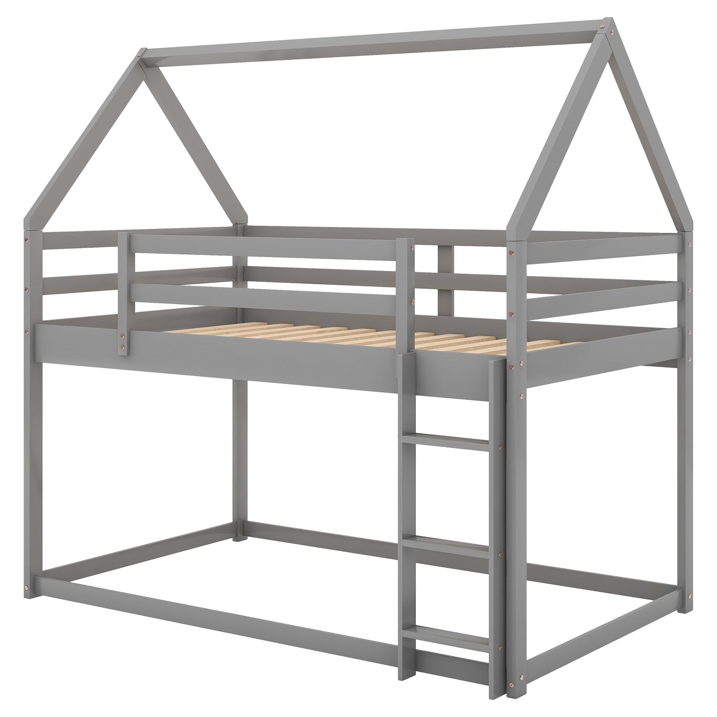 Gray House-Shaped Twin Over Twin Low Bunk Bed