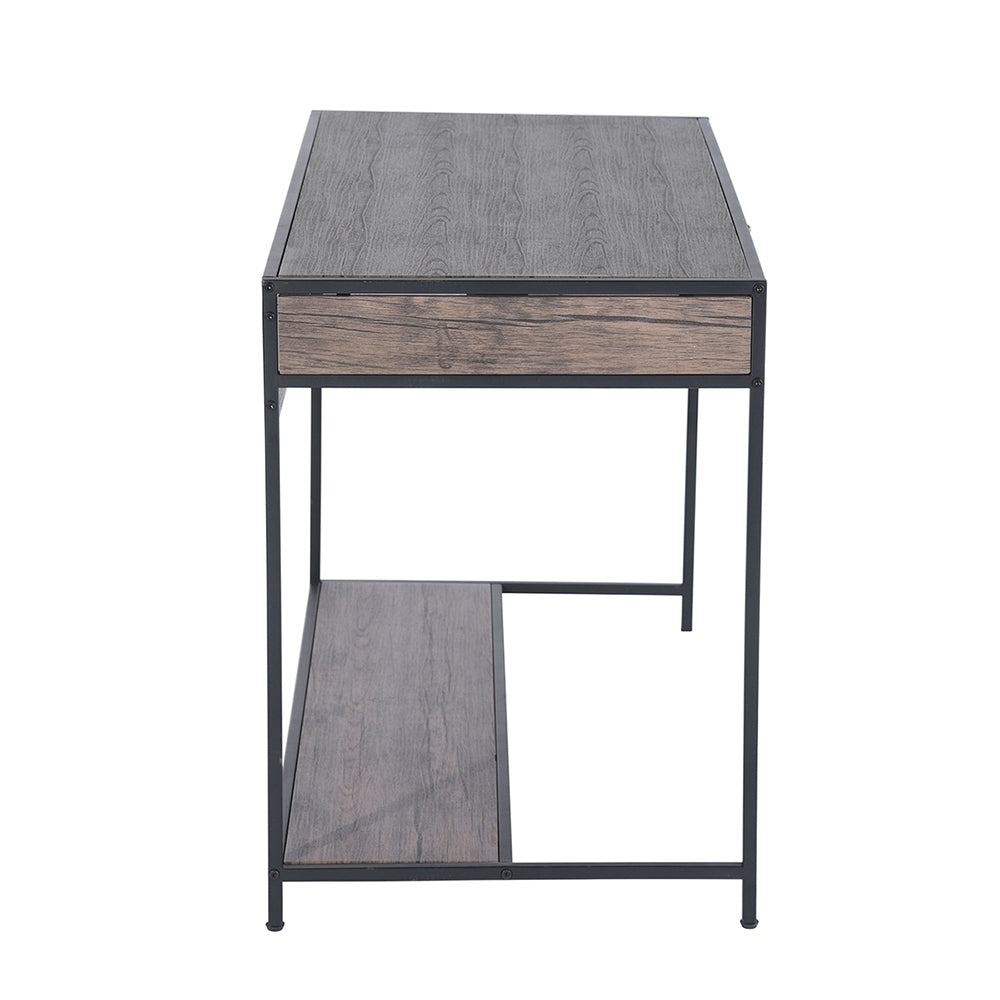 43.3 Rustic Writing Desk with Drawer, Walnut & Black