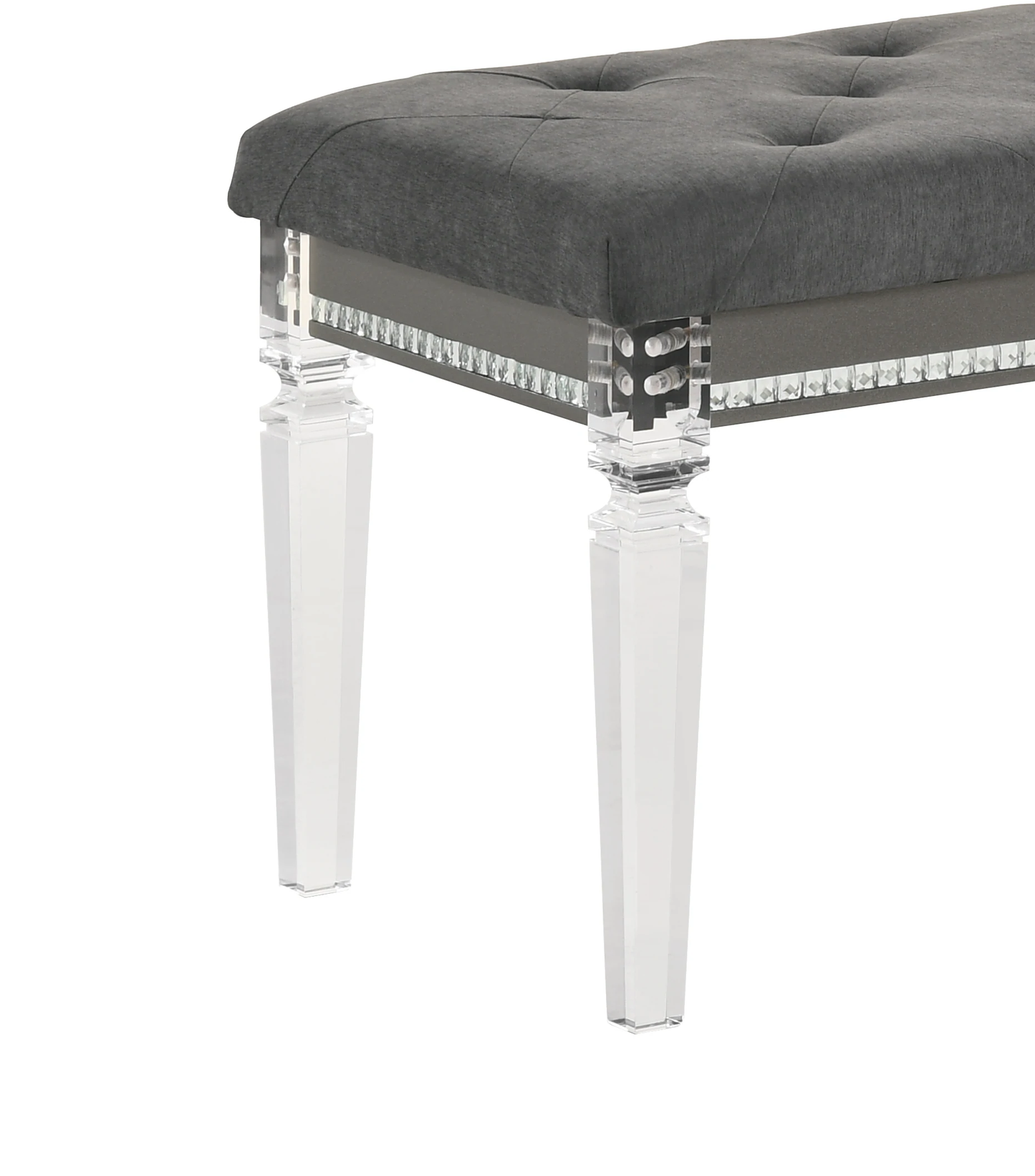 1Pc Button Tufted Upholstered Bench Grey Fabric Contemporary Style Button Tufted Detailing Acrylic Legs Bedroom Living Room Furniture