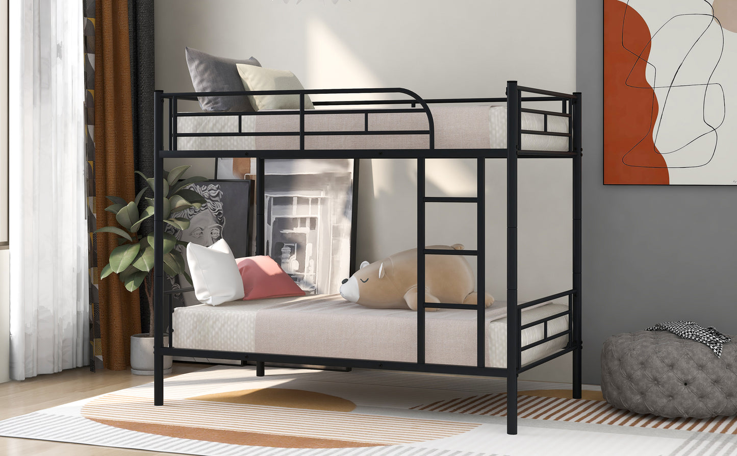 Contemporary Twin Metal Bunk Bed with Separable Twin Beds Option - Black