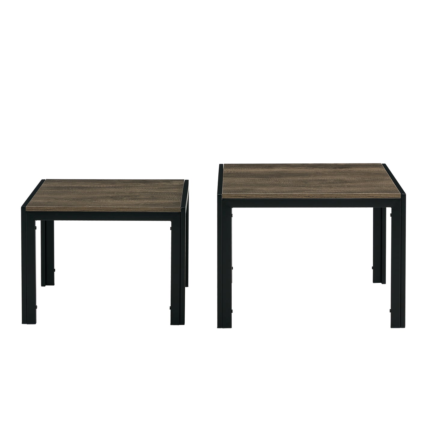 Oak Grey Modern Nesting Coffee Table Set of 2 with Tempered Glass Surface