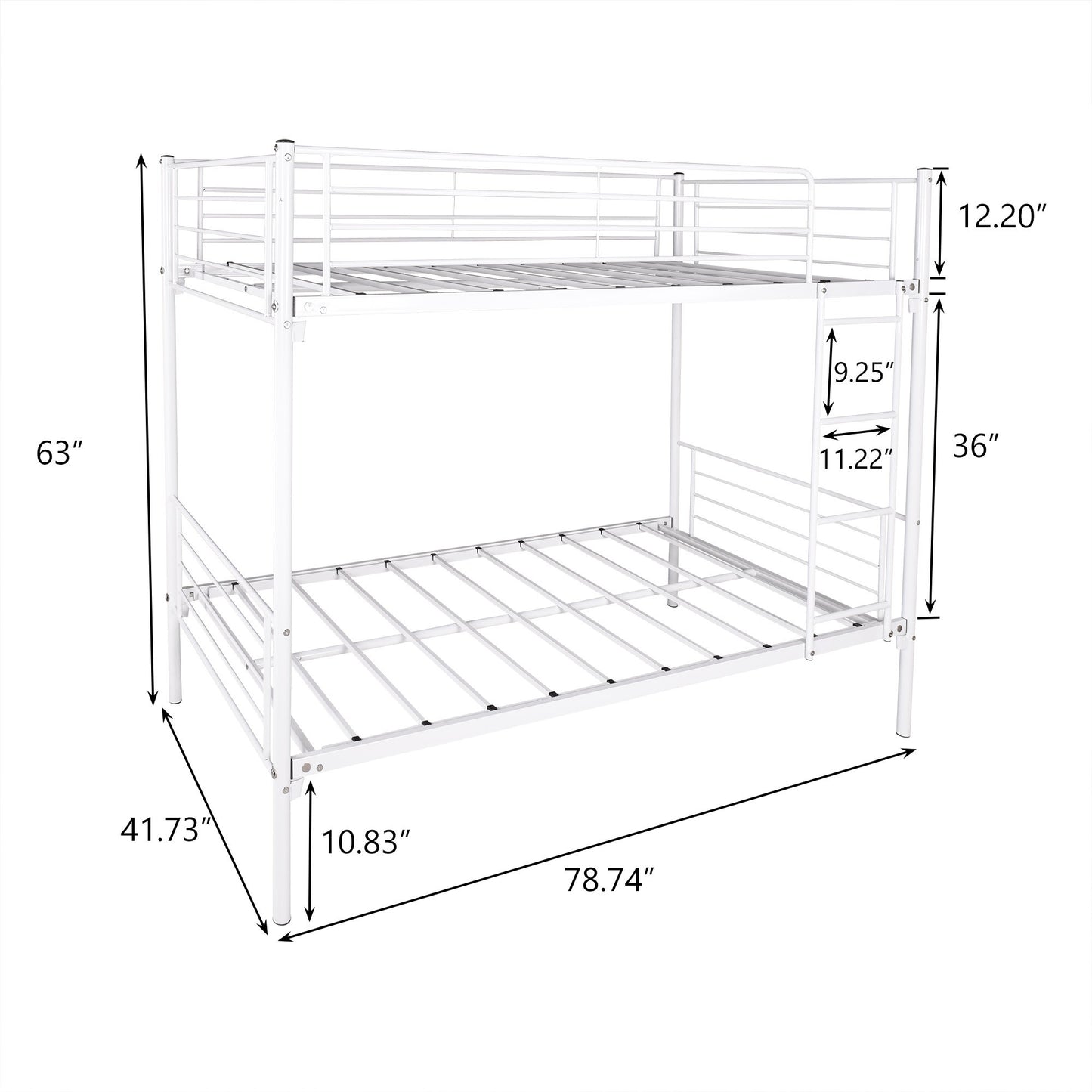 White Twin Metal Bunk Bed with Space-Saving Design