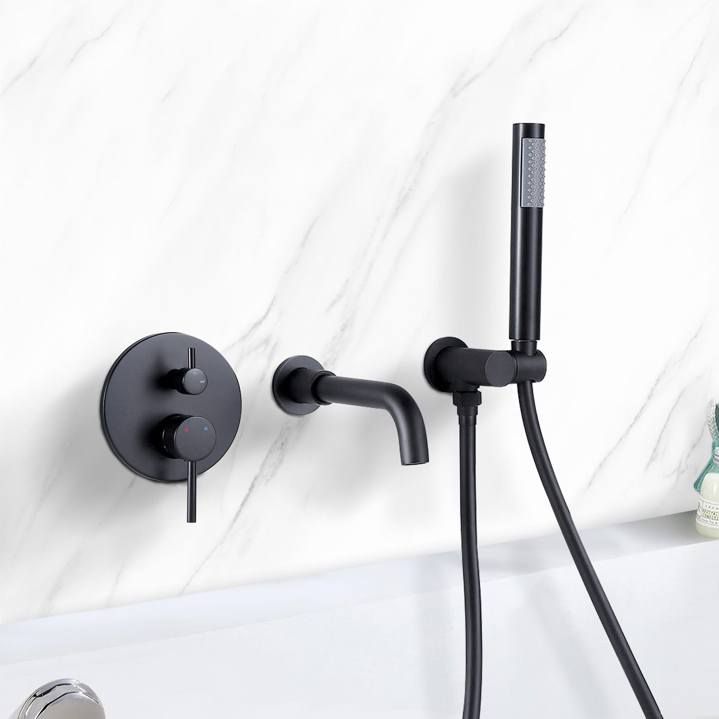 Matte Black 1-Handle Tub and Shower Faucet Set with Handheld Spray