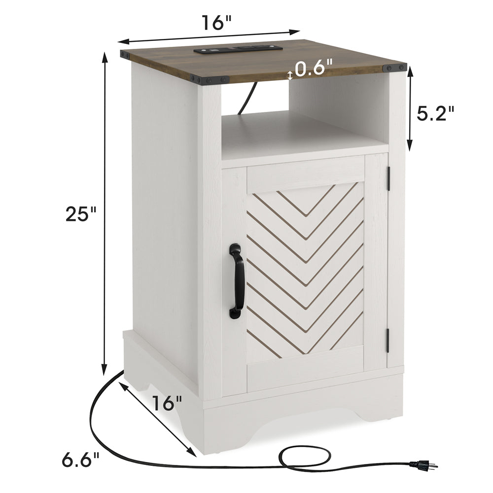 Accent Modern White Cabinet Wood Night Stands For Bedrooms Set Of 2 Nightstands With Charging Station