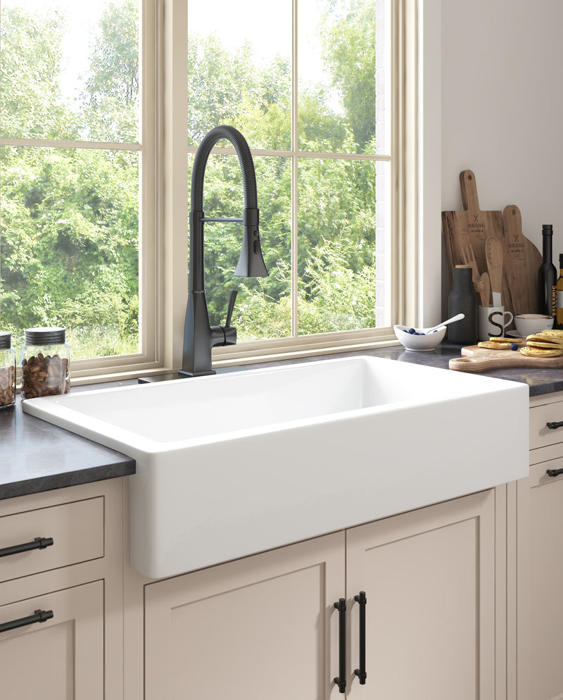 Deep White Farmhouse Kitchen Sink with Single Bowl