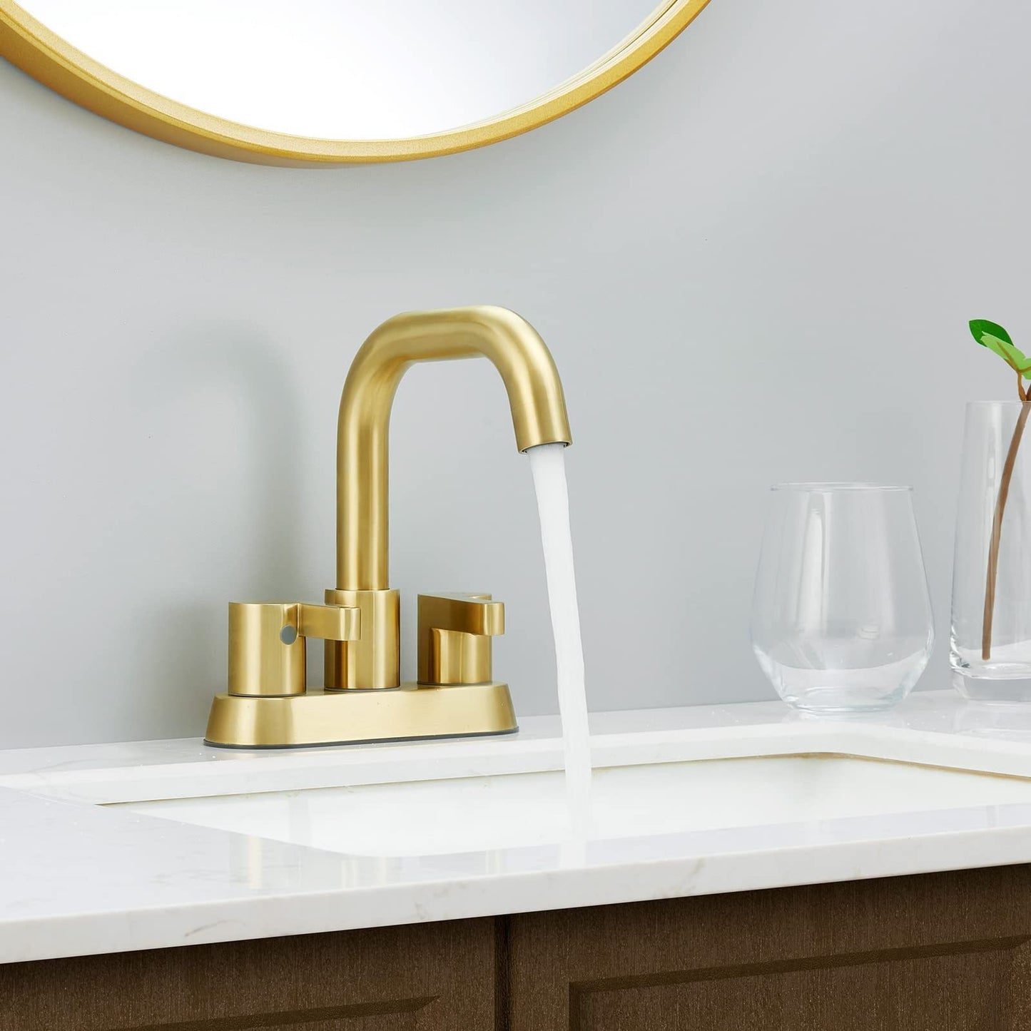 Modern Brushed Gold Bathroom Faucet with 2 Handles and Pop Up Drain