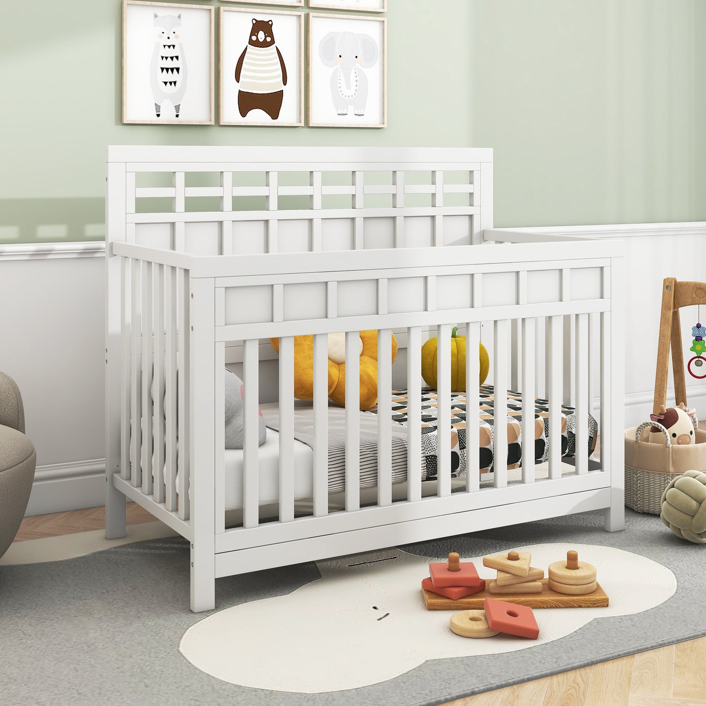 Certified Baby Safe Crib, Pine Solid Wood, Non-Toxic Finish, Snow White