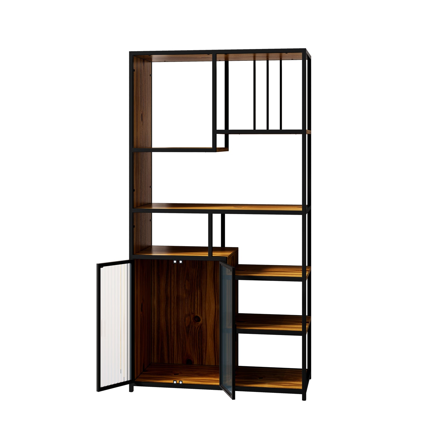 Multipurpose Bookshelf Storage Rack, Left Side with Enclosed Storage Cabinet,for Living Room,Home Office,Kitchen