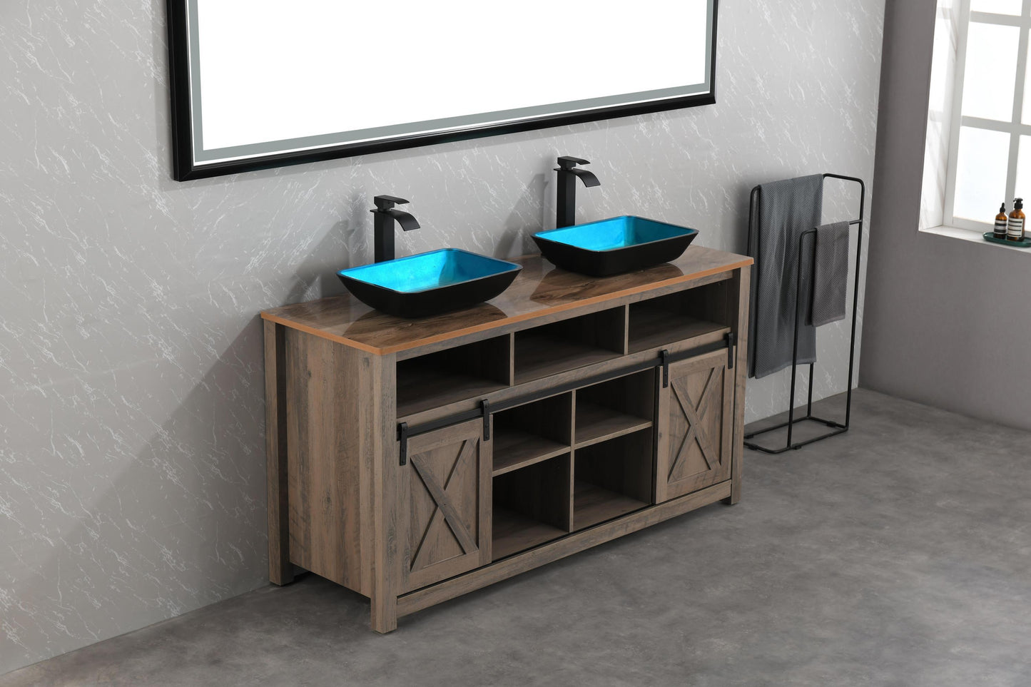 Handcrafted Turquoise Glass Vessel Sink Set with Matte Black Faucet