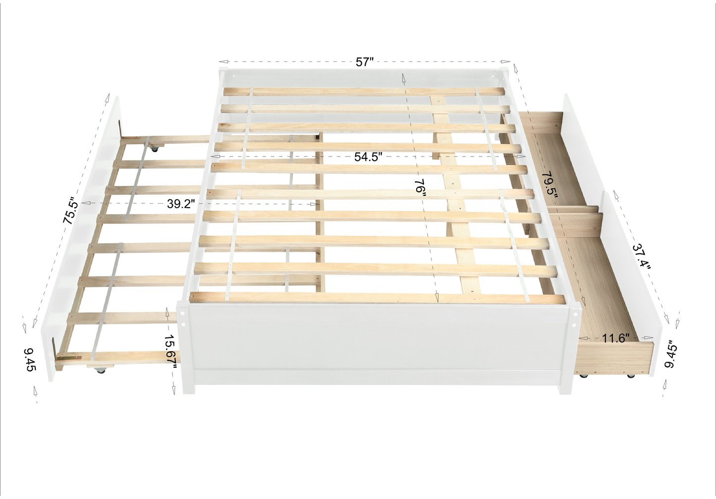 FULL BED WITH TWIN TRUNDLE AND TWO DRAWERS FOR WHITE COLOR