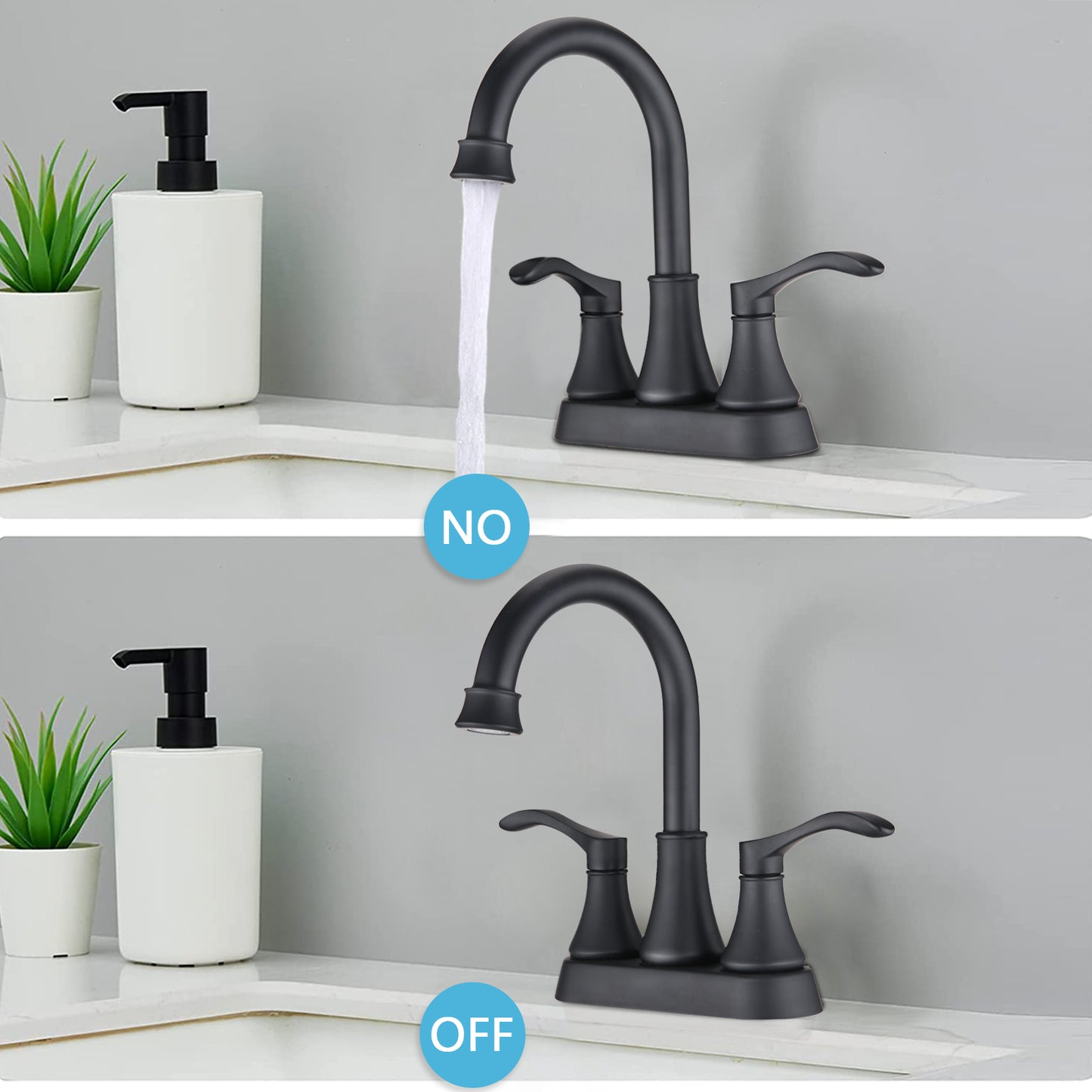 4 inches Matte Black Centerset Bathroom Faucet with 360° Swivel Spout and Pop Up Drain