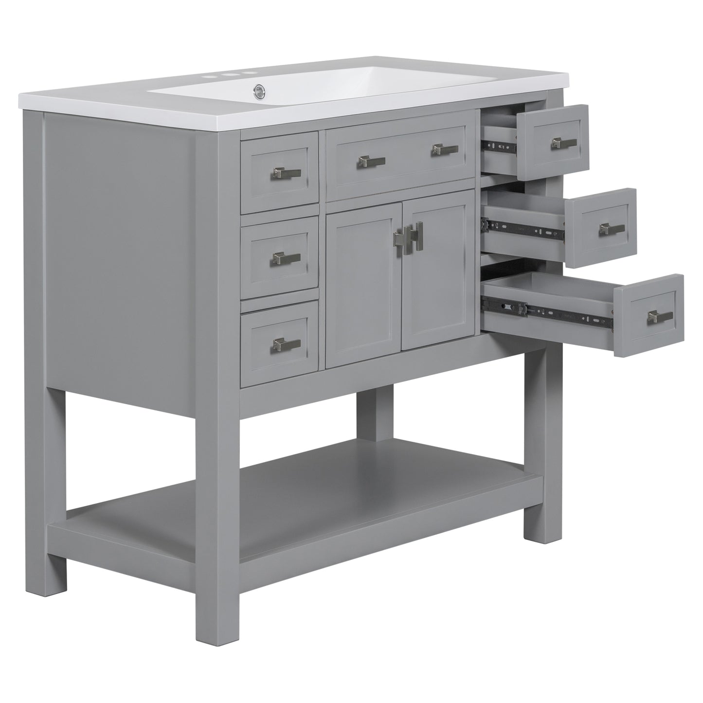 36'' Bathroom Vanity with Top Sink, Modern Bathroom Storage Cabinet with 2 Soft Closing Doors and 6 Drawers, Single Sink Bathroom Vanity