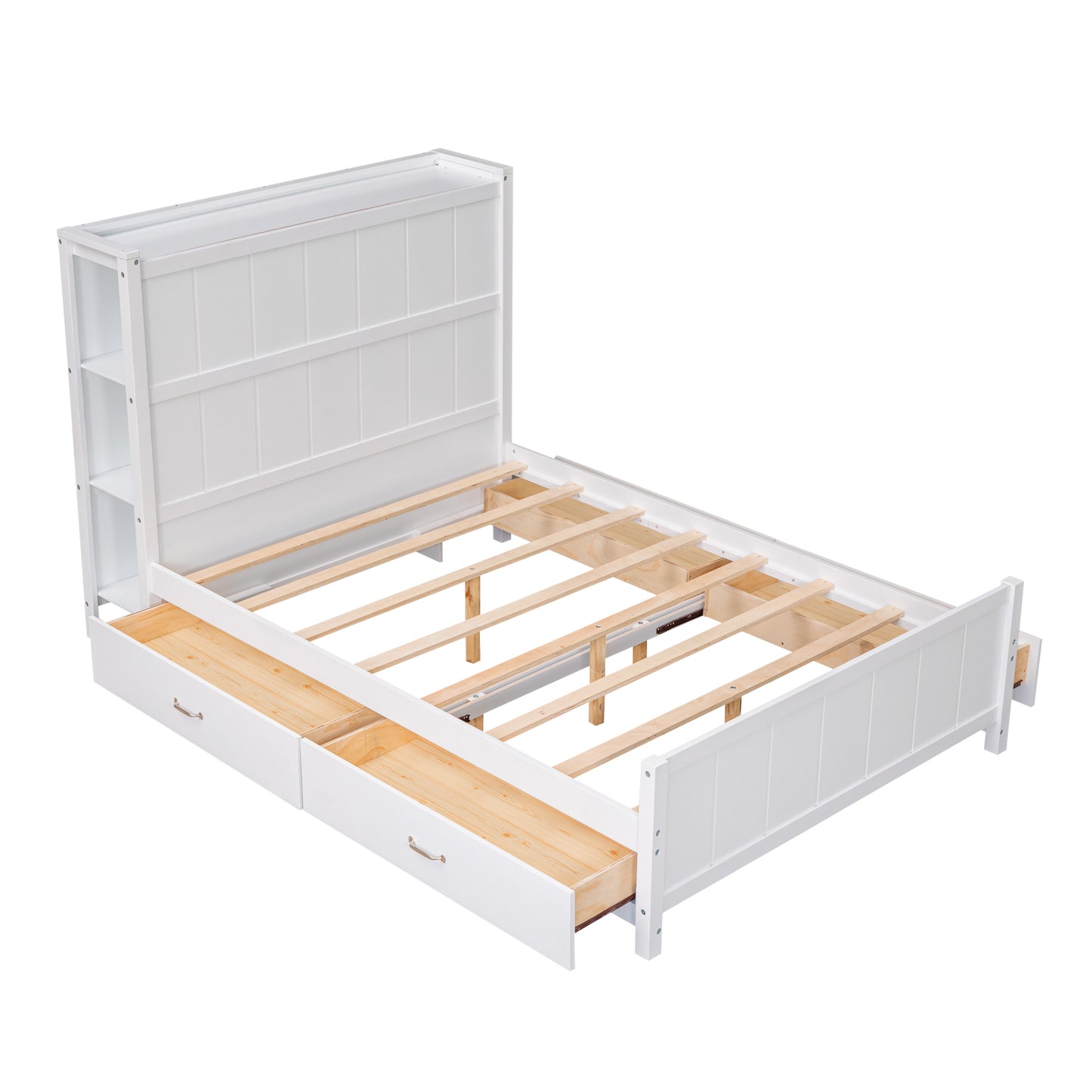 Full Size Platform Bed with Drawers and Storage Shelves, White