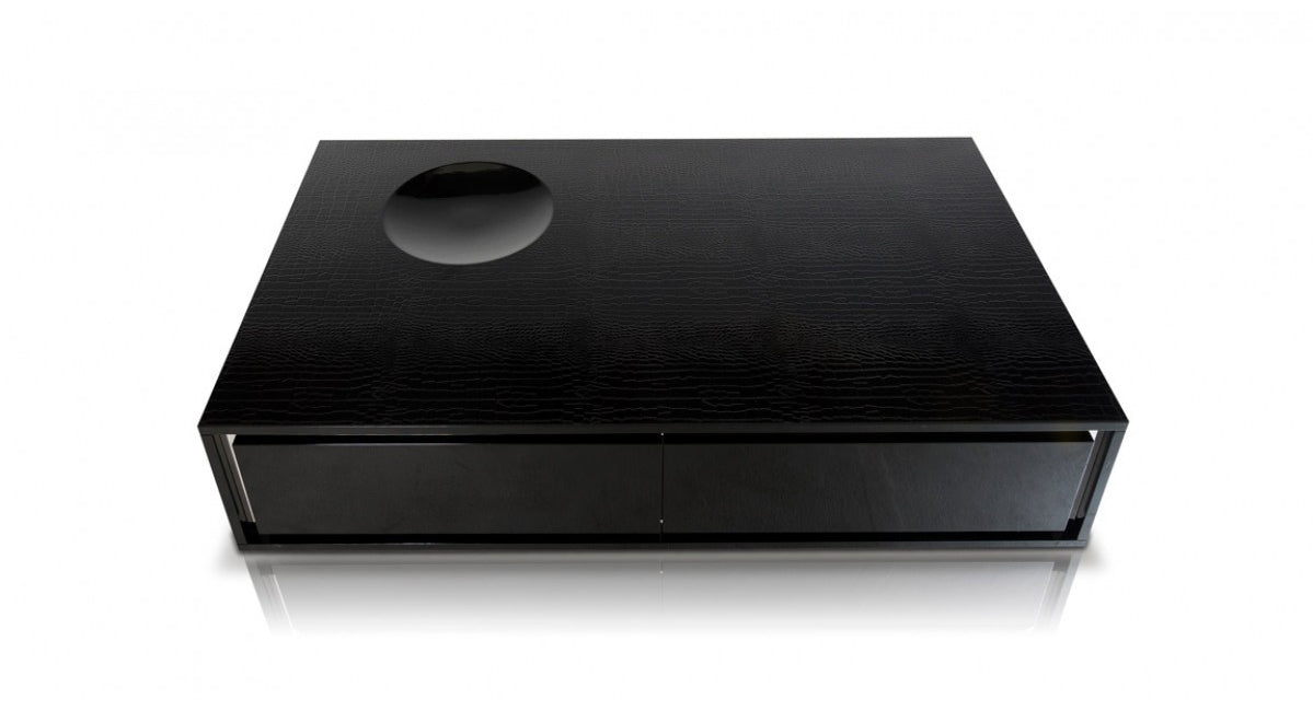 Luxurious Black Crocodile Lacquer Coffee Table with Drawers and Modern Design