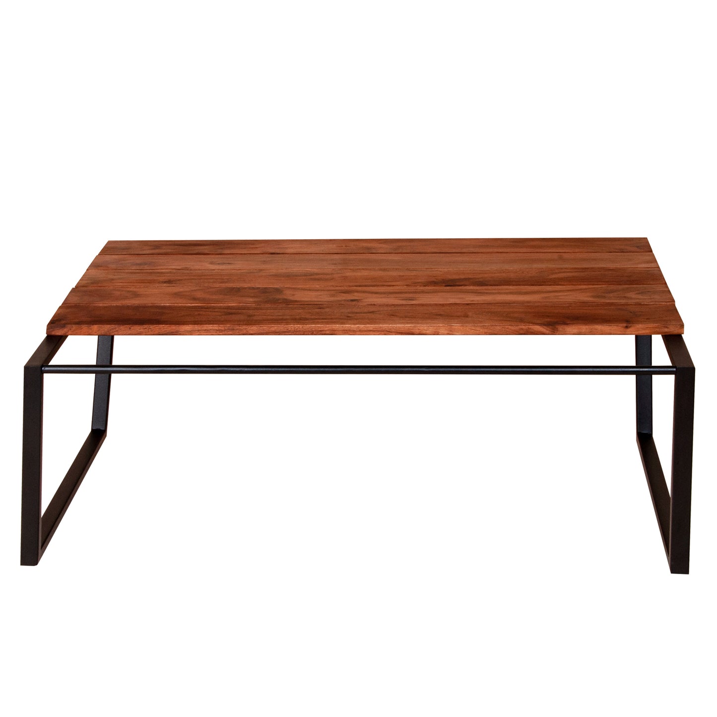 Rectangular Industrial-Style Coffee Table with Acacia Wood Top and Metal Frame, Warm Brown and Black