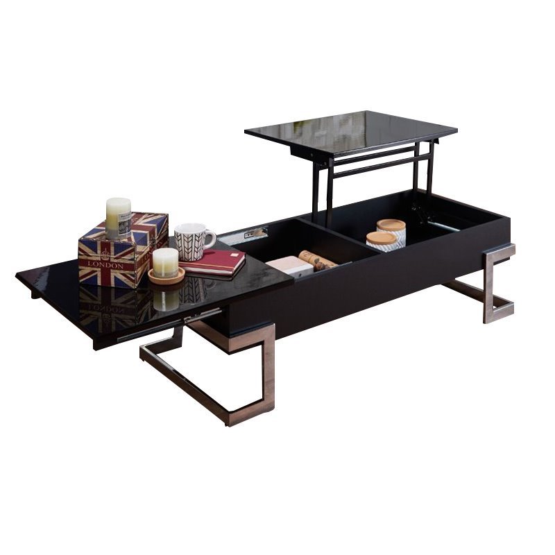 Stylish Black & Chrome Coffee Table with Lift Top - Calnan 81855