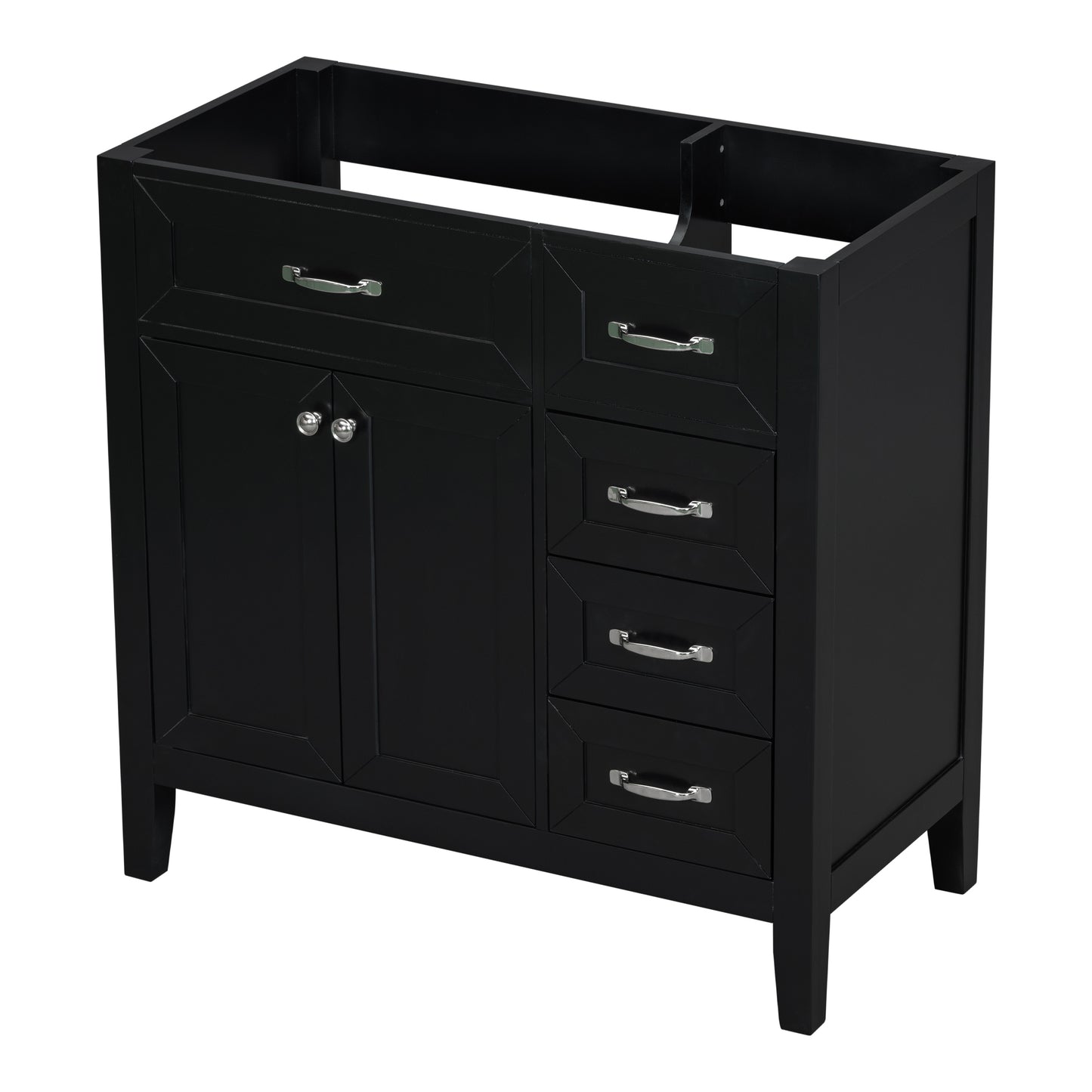 36" Bathroom Vanity without Sink, Cabinet Base Only, Bathroom Cabinet with Drawers, Solid Frame and MDF Board, Black