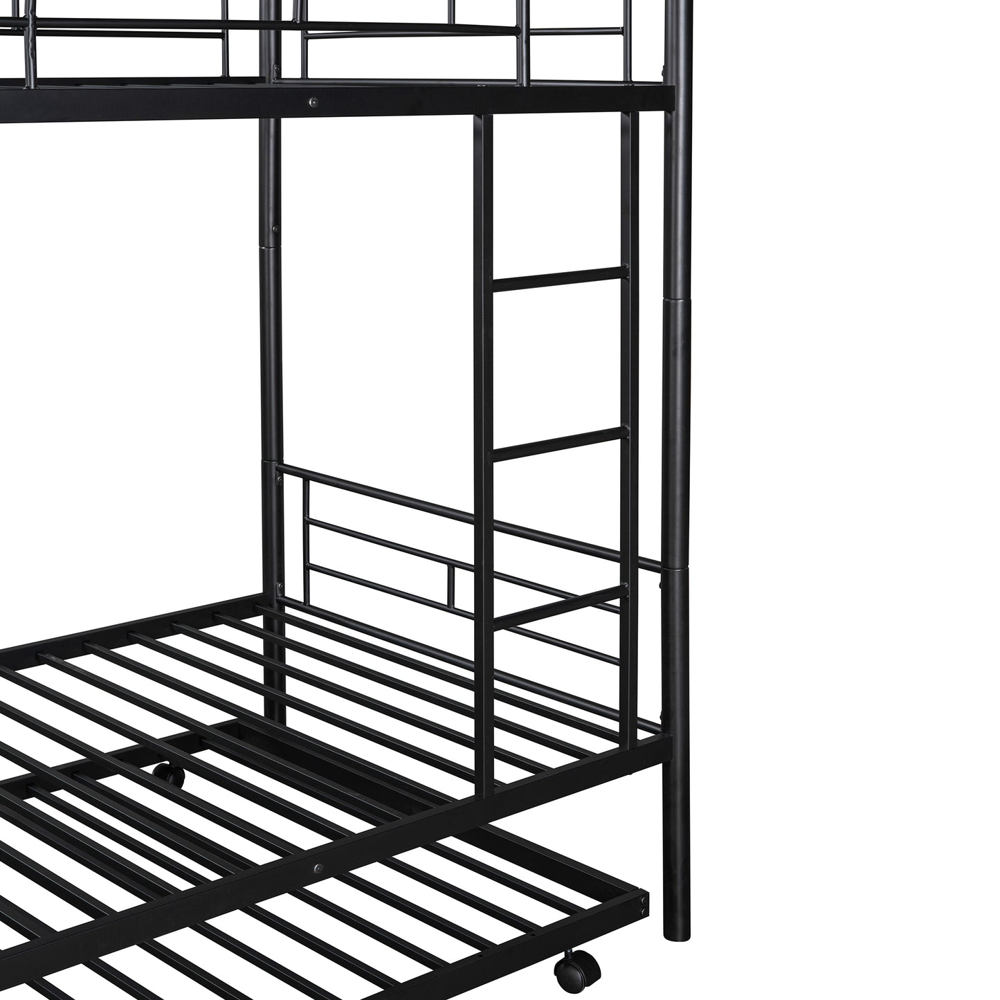 Metal Bunk Bed with Twin Trundle, Convertible Twin-Over-Twin, Black